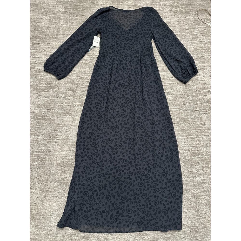 Tildon Dress Womens 12 Black Floral Long Sleeve Maxi V Neck Sheer Bodice - Picture 5 of 15